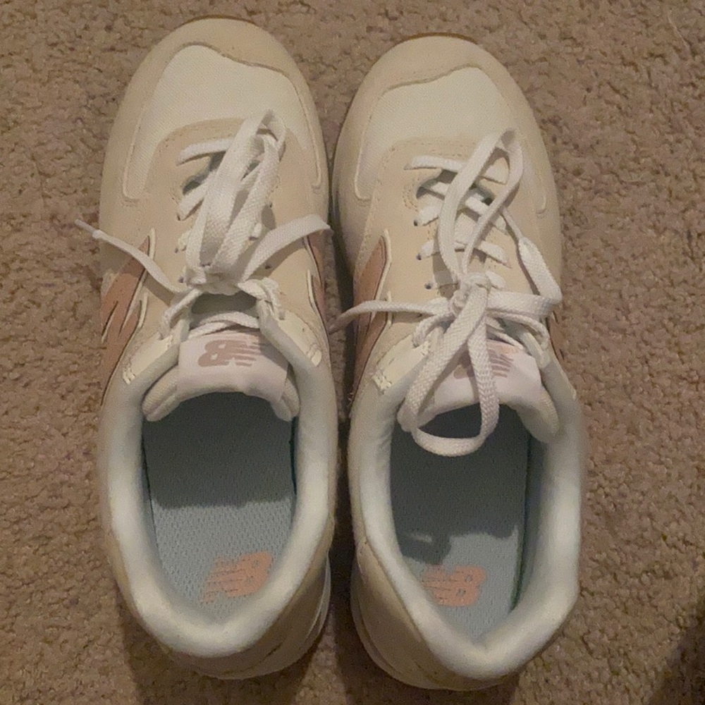 New balance cream with purple and pink shoes